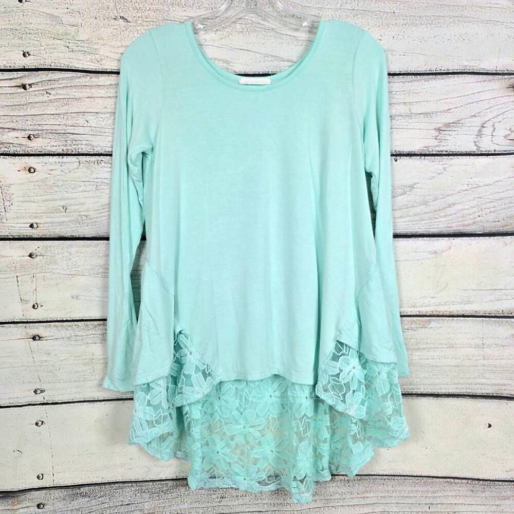 Reborn J Womens Lace Hem Tunic Top Mint Green Small